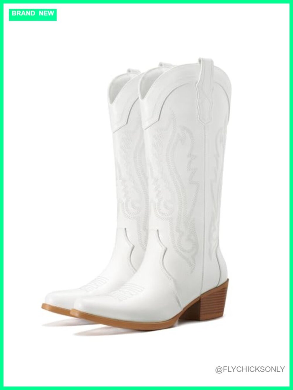Rollda Western Cowgirl Boots Snip Toe Mid Calf Hand Embroidered